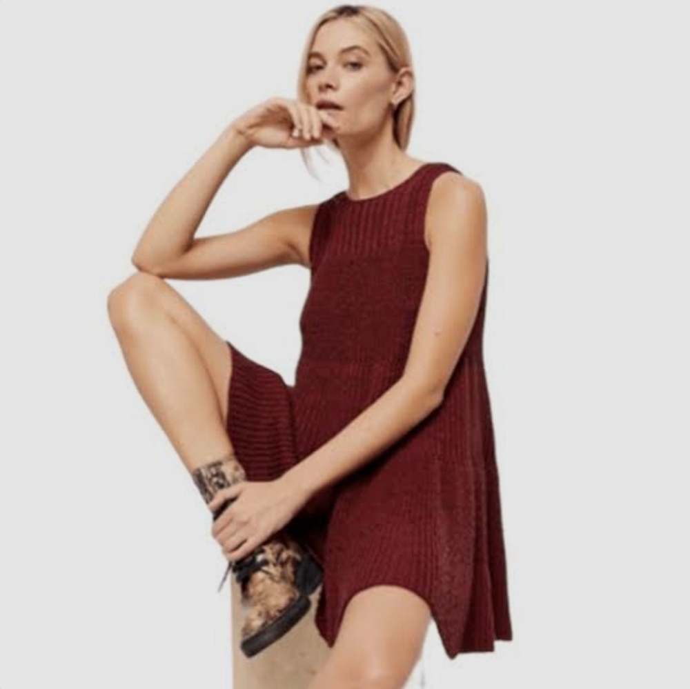 Free People Sleeveless Burgundy Knit Dress